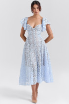 Women's lace high waist slim V-neck sexy short sleeve dress