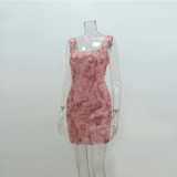 Rose embroidery sweet strap dress for women