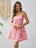Rose embroidery sweet strap dress for women
