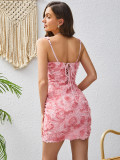 Rose embroidery sweet strap dress for women