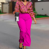 Printed Long Sleeve Blouse Elegant Wide Leg Pants Fashion African Suit