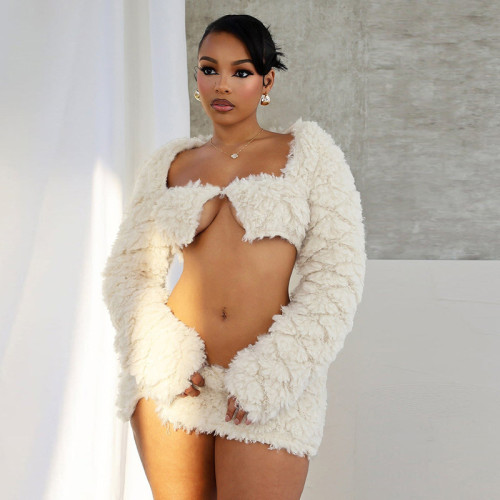 Autumn and winter fur coat long sleeve short skirt suit