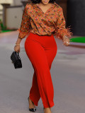 Printed Long Sleeve Blouse Elegant Wide Leg Pants Fashion African Suit