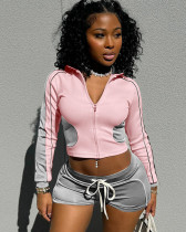 Autumn sports style tight hooded long-sleeved shorts set