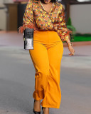 Printed Long Sleeve Blouse Elegant Wide Leg Pants Fashion African Suit