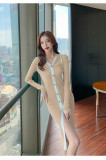 Autumn and winter women's V-neck long-sleeved slim knitted dress