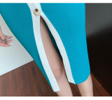 Autumn and winter women's V-neck long-sleeved slim knitted dress