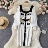 Autumn and winter women's long-sleeved slim knitted dress