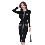 Autumn and winter women's long sleeve dress slim fit knitted long dress