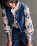 Autumn Braided Trim Denim Padded Vest
