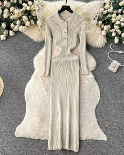 Autumn and winter women's long sleeve dress slim fit knitted long dress
