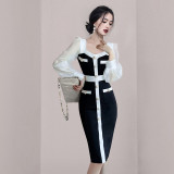 Autumn and winter women's long-sleeved slim knitted dress