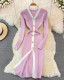 Autumn and winter women's V-neck long-sleeved slim knitted dress
