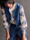 Autumn Braided Trim Denim Padded Vest