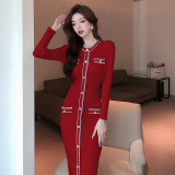 Autumn and winter women's long sleeve dress slim fit knitted long dress
