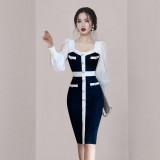 Autumn and winter women's long-sleeved slim knitted dress