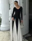 Autumn contrast color long sleeve maxi dress