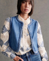 Autumn Braided Trim Denim Padded Vest