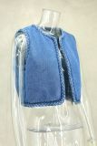Autumn Braided Trim Denim Padded Vest