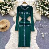 Autumn and winter women's long sleeve dress slim fit knitted long dress