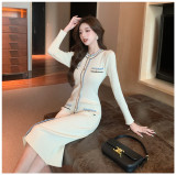 Autumn and winter women's long sleeve dress slim fit knitted long dress