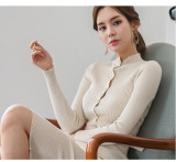 Autumn and winter women's round neck long sleeve sweater dress with belt