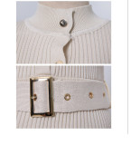 Autumn and winter women's round neck long sleeve sweater dress with belt