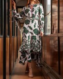 Autumn Casual Long Sleeve Printed Maxi Dress
