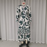 Autumn Casual Long Sleeve Printed Maxi Dress