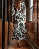 Autumn Casual Long Sleeve Printed Maxi Dress