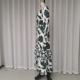 Autumn Casual Long Sleeve Printed Maxi Dress