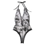 Sexy lace mesh see-through embroidered lace sexy bodysuit