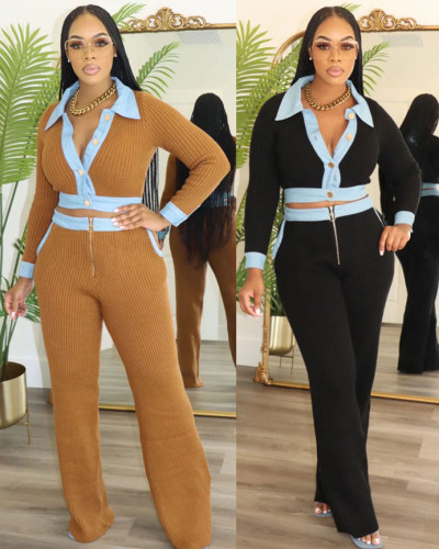 Women's Slim Fit Knit Sweater Trousers 2 Set