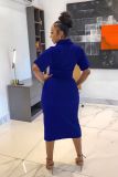 Women casual solid color crop top + slit midi skirt set
