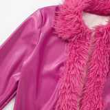 Autumn and winter leather fur collar cardigan jacket tight skirt set
