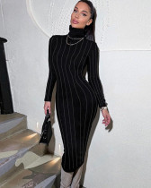 Winter Slim High Neck Long Sleeve Dress Wholesale