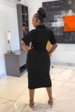 Women casual solid color crop top + slit midi skirt set