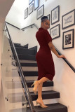 Women casual solid color crop top + slit midi skirt set