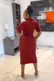 Women casual solid color crop top + slit midi skirt set