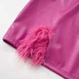 Autumn and winter leather fur collar cardigan jacket tight skirt set