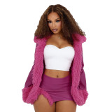 Autumn and winter leather fur collar cardigan jacket tight skirt set