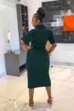 Women casual solid color crop top + slit midi skirt set