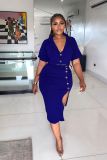 Women casual solid color crop top + slit midi skirt set