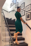 Women casual solid color crop top + slit midi skirt set
