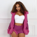 Autumn and winter leather fur collar cardigan jacket tight skirt set