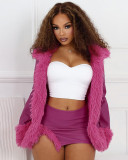 Autumn and winter leather fur collar cardigan jacket tight skirt set