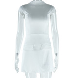 Women's solid color round neck sleeveless white dress