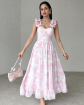 Lady sweet high waist print vocation dress