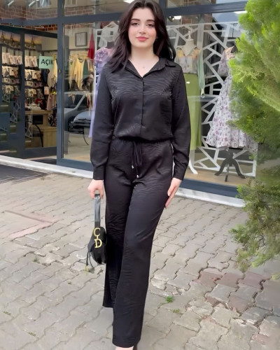 Autumn Wave Stripes Blouse + Pants Set