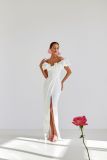 Women's high slit evening dress off shoulder long tube dress